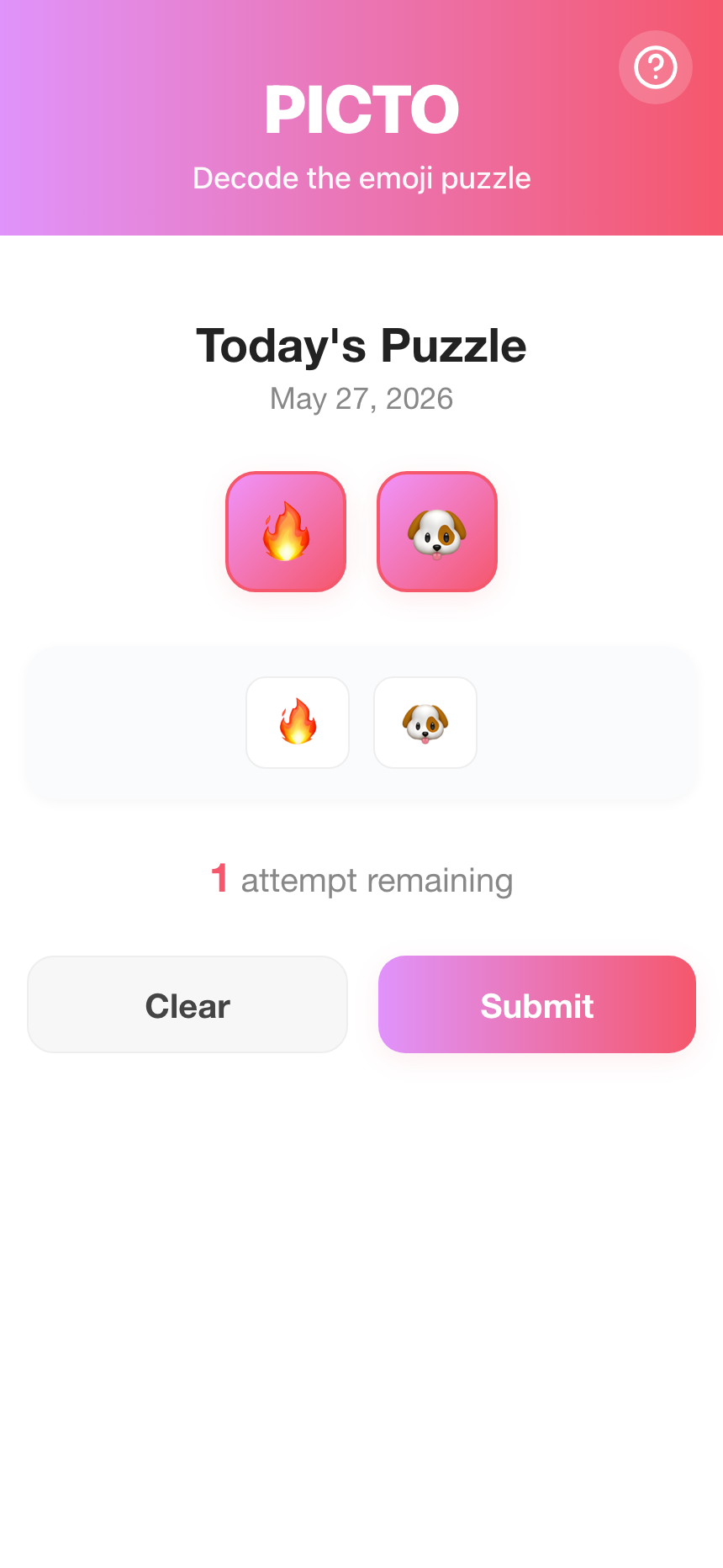Picto success screen after solving a daily puzzle